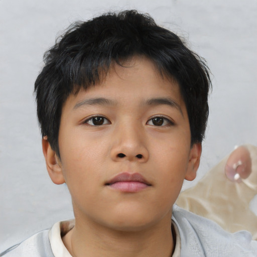 Neutral asian child male with short  brown hair and brown eyes