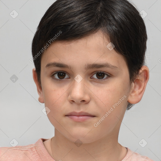 Neutral white child female with short  brown hair and brown eyes