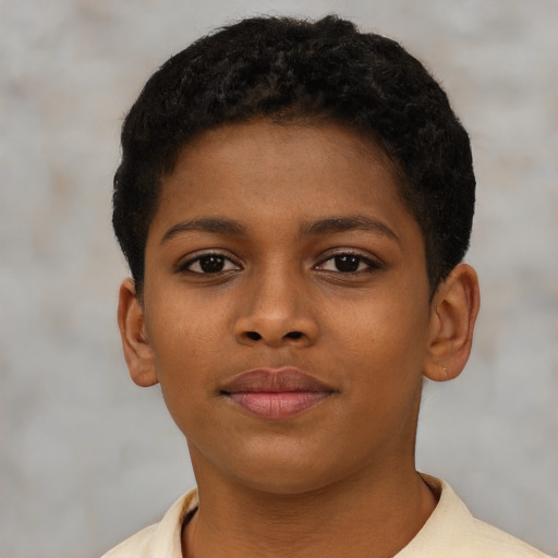 Neutral black child female with short  brown hair and brown eyes