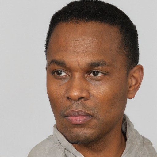 Neutral latino adult male with short  black hair and brown eyes