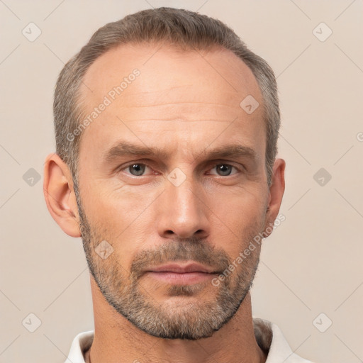 Neutral white adult male with short  brown hair and brown eyes