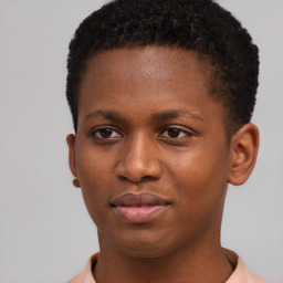 Neutral black young-adult female with short  black hair and brown eyes
