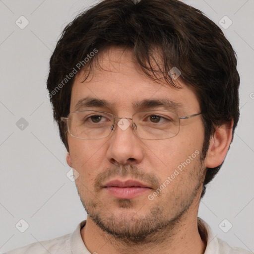 Neutral white adult male with short  brown hair and brown eyes