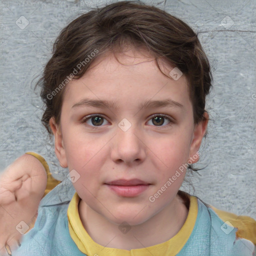 Neutral white child female with short  brown hair and brown eyes