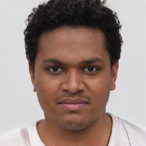 Neutral black young-adult male with short  brown hair and brown eyes
