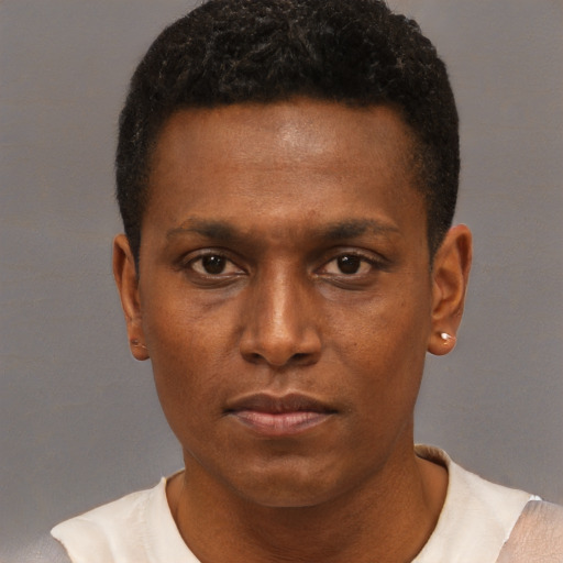 Neutral black young-adult male with short  brown hair and brown eyes