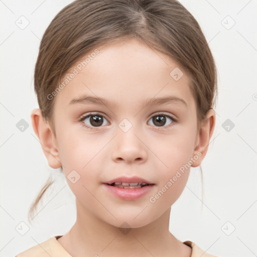 Neutral white child female with short  brown hair and brown eyes