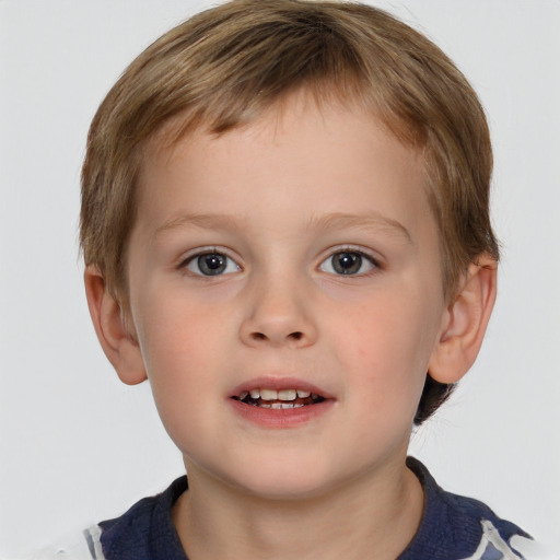 Joyful white child male with short  brown hair and brown eyes