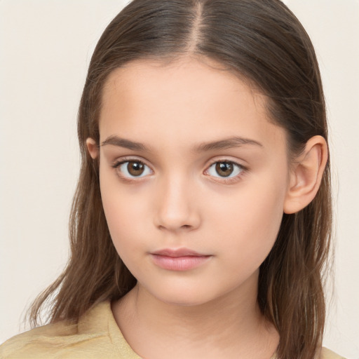 Neutral white child female with long  brown hair and brown eyes