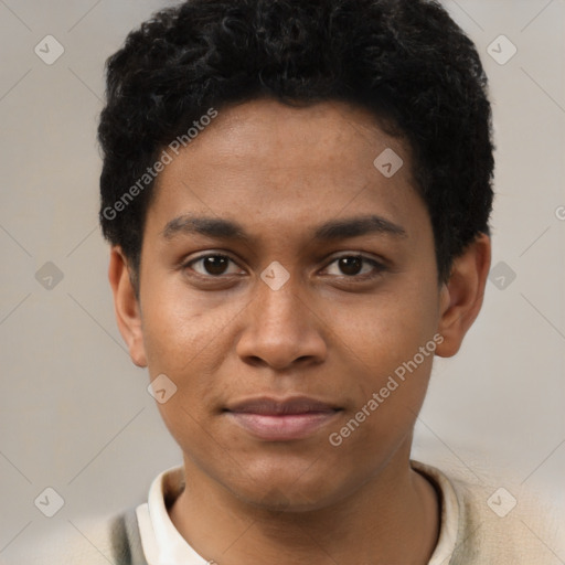 Neutral latino young-adult male with short  brown hair and brown eyes