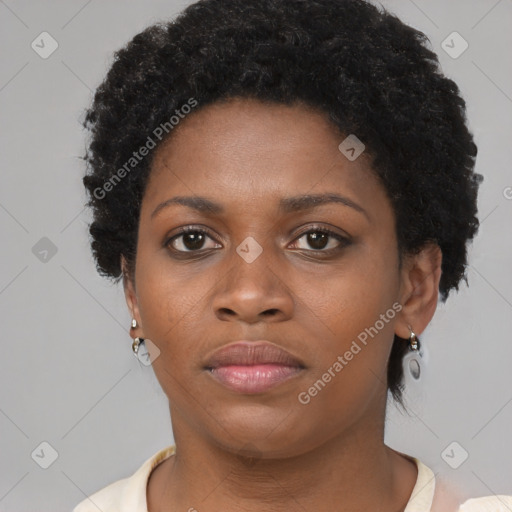 Neutral black young-adult female with short  brown hair and brown eyes