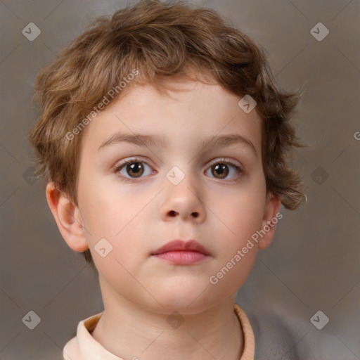 Neutral white child female with short  brown hair and brown eyes