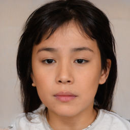 Neutral asian young-adult female with medium  brown hair and brown eyes