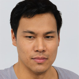 Neutral asian young-adult male with short  black hair and brown eyes