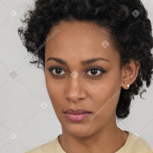 Neutral black young-adult female with short  brown hair and brown eyes