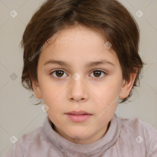 Neutral white child female with medium  brown hair and brown eyes