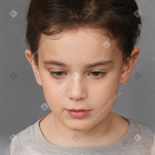 Neutral white child female with short  brown hair and brown eyes