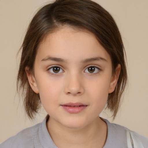 Neutral white child female with medium  brown hair and brown eyes