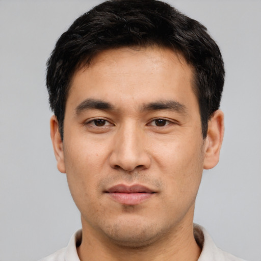 Neutral asian young-adult male with short  black hair and brown eyes