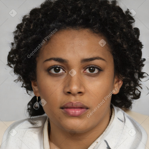 Neutral black young-adult female with short  brown hair and brown eyes