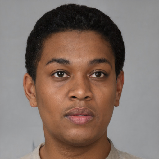 Neutral black young-adult male with short  brown hair and brown eyes