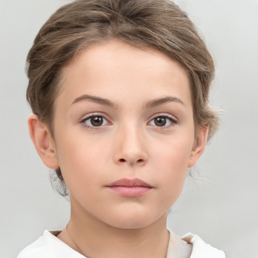 Neutral white young-adult female with short  brown hair and brown eyes