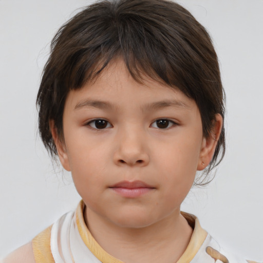 Neutral white child female with medium  brown hair and brown eyes