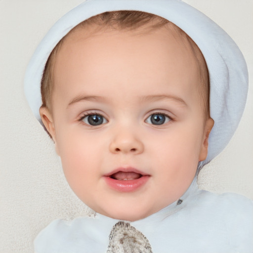 Neutral white child female with short  brown hair and blue eyes