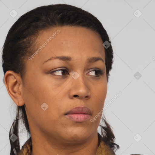 Neutral black young-adult female with short  brown hair and brown eyes
