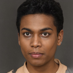 Neutral black young-adult male with short  brown hair and brown eyes