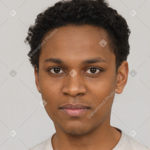 Neutral black young-adult male with short  brown hair and brown eyes