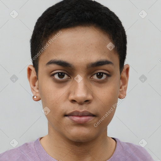 Neutral latino young-adult male with short  brown hair and brown eyes