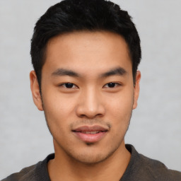 Neutral asian young-adult male with short  black hair and brown eyes