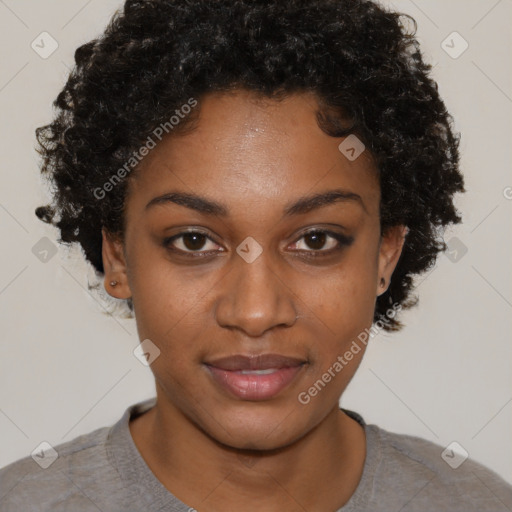 Neutral black young-adult female with short  brown hair and brown eyes