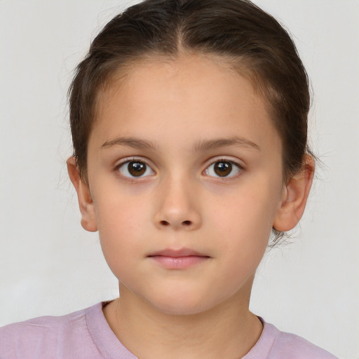 Neutral white child female with short  brown hair and brown eyes