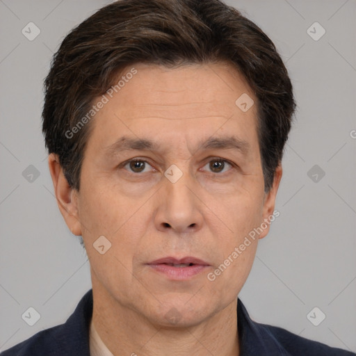 Neutral white adult male with short  brown hair and brown eyes