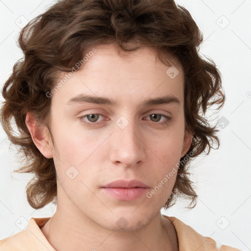 Neutral white young-adult male with medium  brown hair and brown eyes