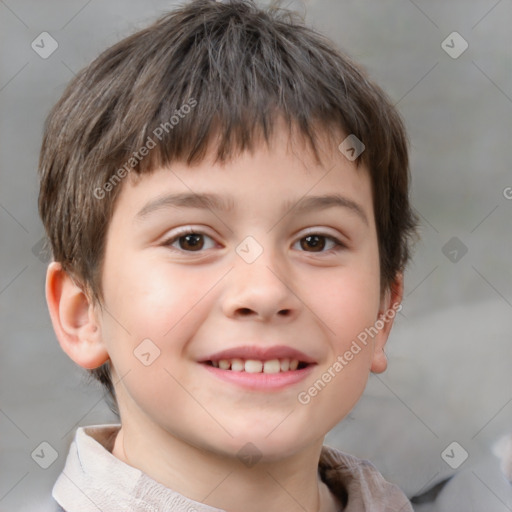 Joyful white child male with short  brown hair and brown eyes