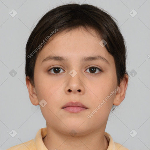 Neutral white child female with short  brown hair and brown eyes