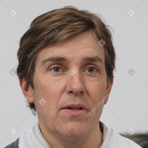 Neutral white adult male with short  brown hair and brown eyes