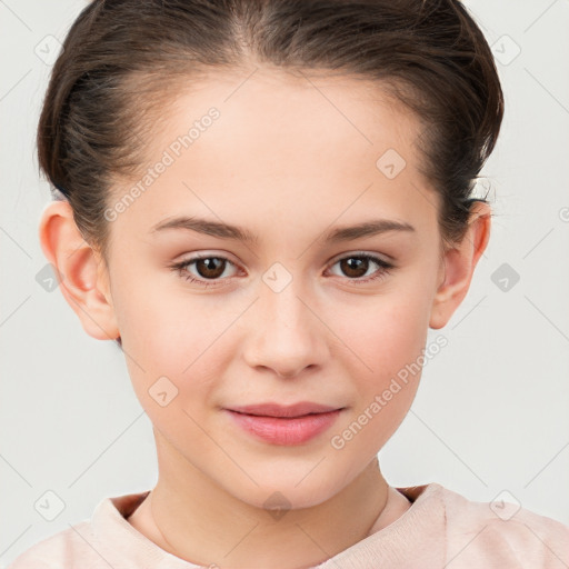 Joyful white child female with short  brown hair and brown eyes