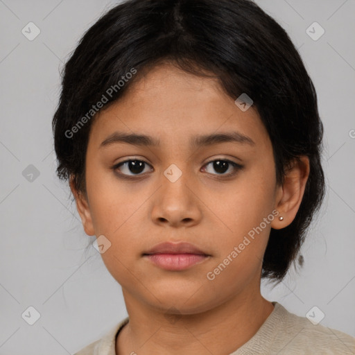 Neutral asian young-adult female with medium  brown hair and brown eyes