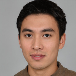 Neutral asian young-adult male with short  black hair and brown eyes