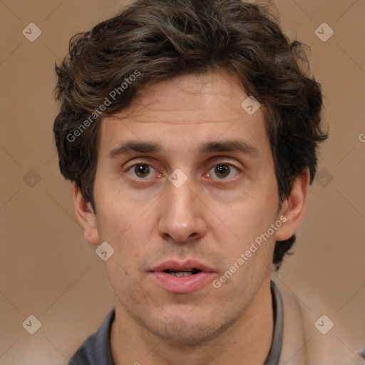 Neutral white adult male with short  brown hair and brown eyes