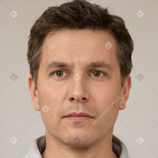 Neutral white adult male with short  brown hair and brown eyes