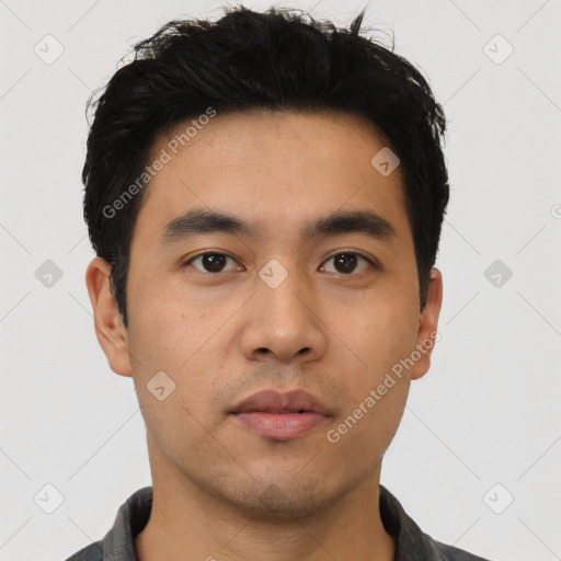 Neutral asian young-adult male with short  black hair and brown eyes