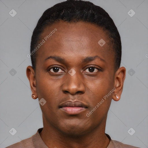 Neutral black young-adult male with short  brown hair and brown eyes