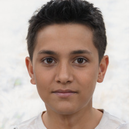 Joyful latino young-adult male with short  brown hair and brown eyes