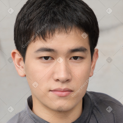 Neutral asian child male with short  brown hair and brown eyes