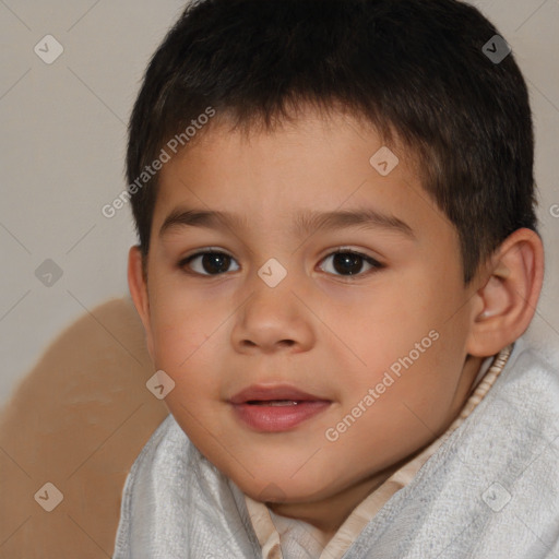 Joyful white child male with short  brown hair and brown eyes